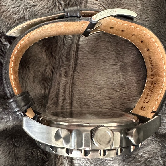 Fossil Men’s Watch stainless, blue dials, leather band. Rock & Roll chunky - Picture 5 of 9